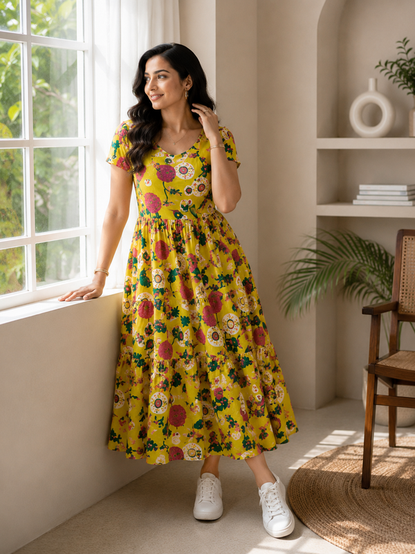 Cheerful Cotton Floral Dress
