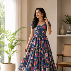 Indigo Petals Cotton Dress