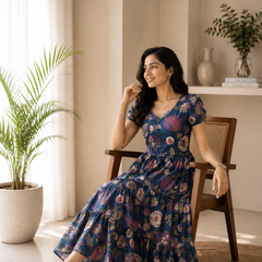 Indigo Petals Cotton Dress
