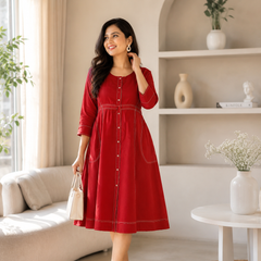 Elegant Red Cotton Dress