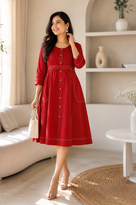 Elegant Red Cotton Dress