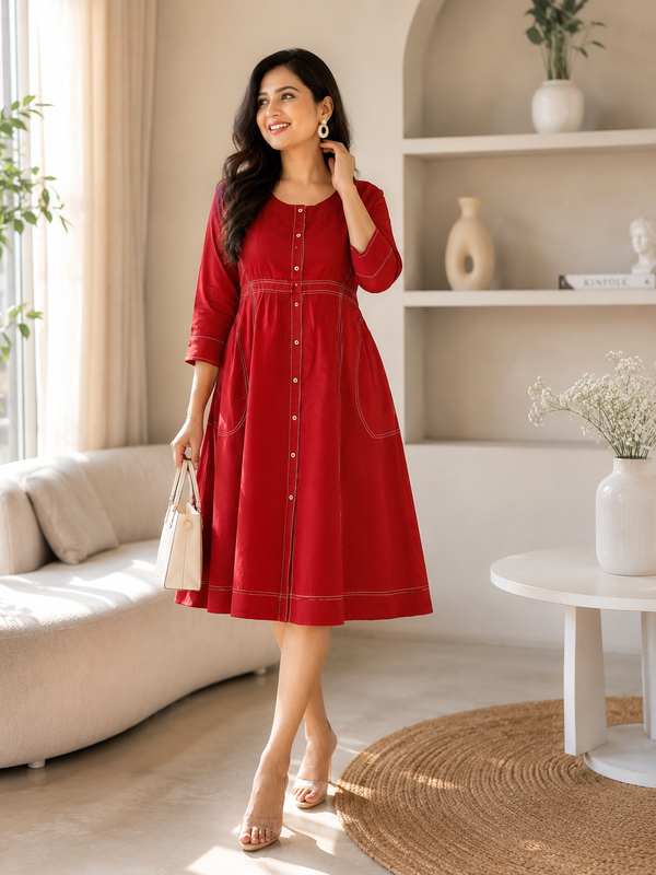 Elegant Red Cotton Dress