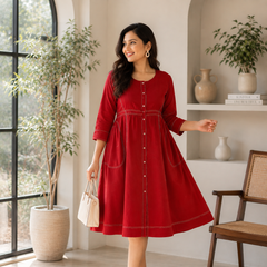 Elegant Red Cotton Dress