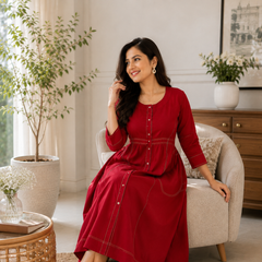 Elegant Red Cotton Dress