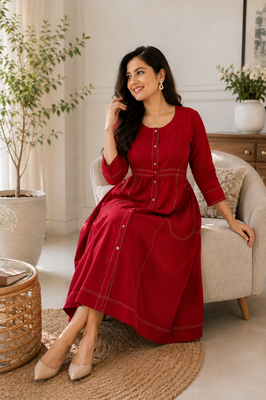 Elegant Red Cotton Dress