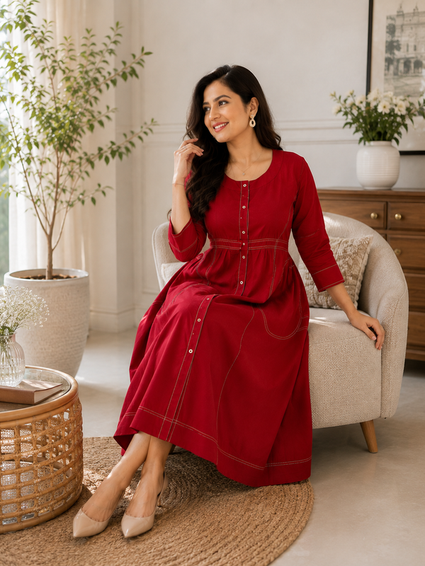 Elegant Red Cotton Dress