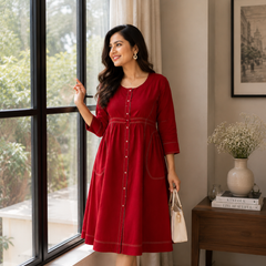 Elegant Red Cotton Dress