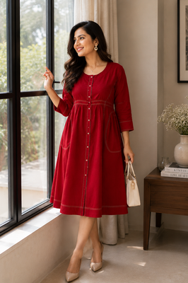 Elegant Red Cotton Dress