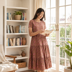 Rosy Meadow Cotton Tiered Dress
