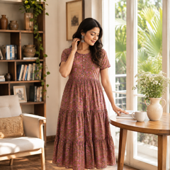 Rosy Meadow Cotton Tiered Dress