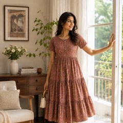 Rosy Meadow Cotton Tiered Dress