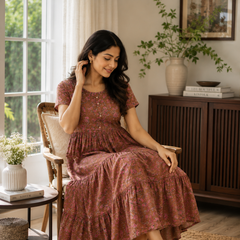 Rosy Meadow Cotton Tiered Dress