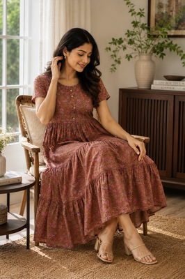 Rosy Meadow Cotton Tiered Dress