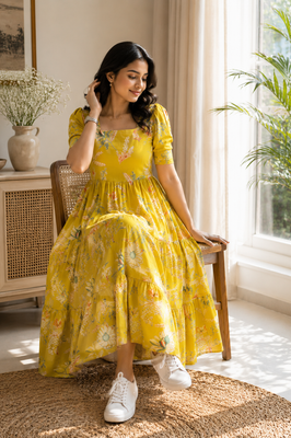 Marigold Floral Cotton Dress