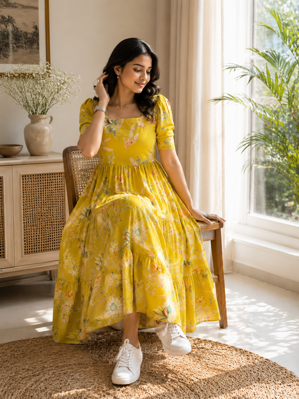 Marigold Floral Cotton Dress