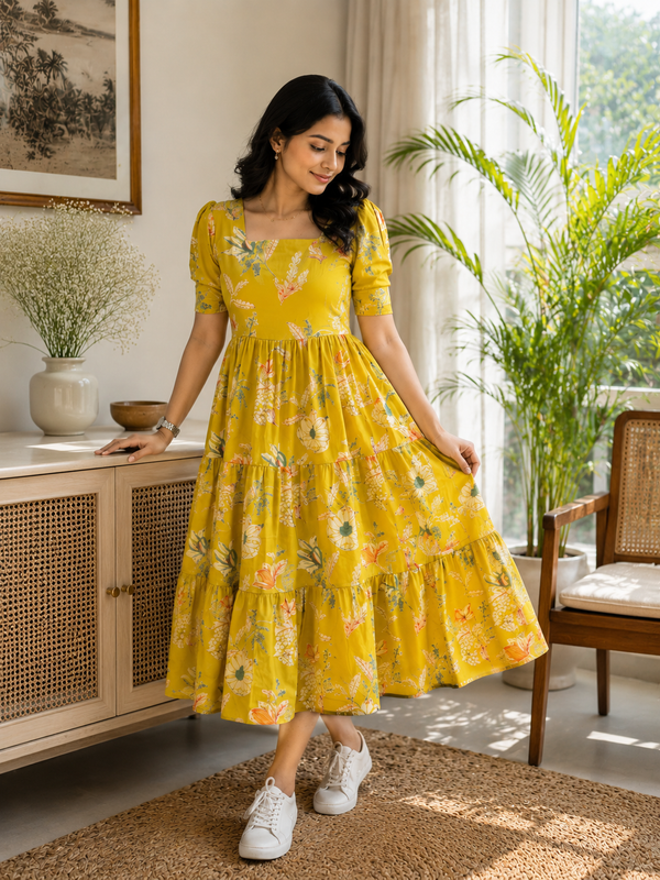 Marigold Floral Cotton Dress