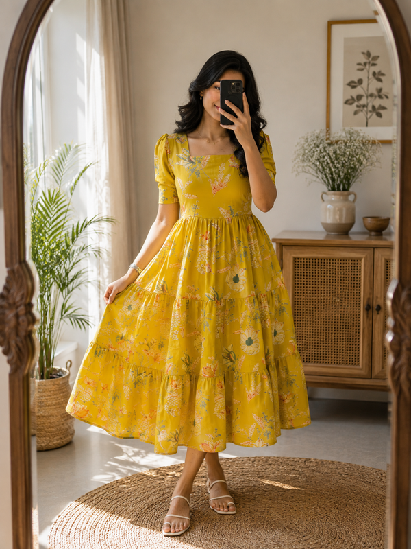 Marigold Floral Cotton Dress