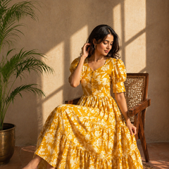 Amber Petal Cotton Flare Dress