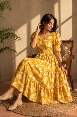 Amber Petal Cotton Flare Dress
