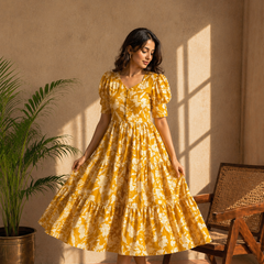 Amber Petal Cotton Flare Dress