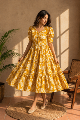 Amber Petal Cotton Flare Dress