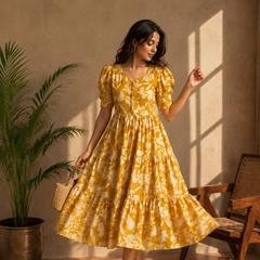 Amber Petal Cotton Flare Dress