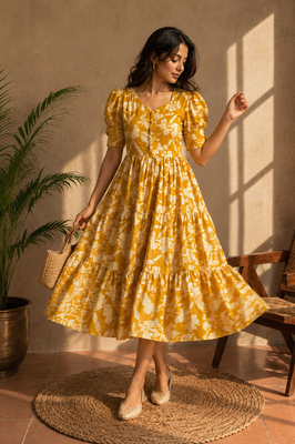 Amber Petal Cotton Flare Dress
