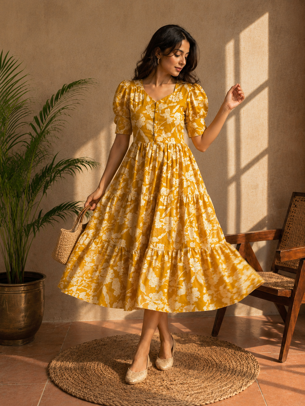 Amber Petal Cotton Flare Dress