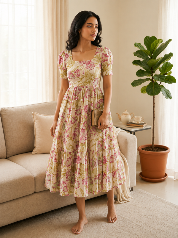 Blush Garden Cotton Tiered Dress