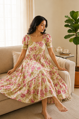 Blush Garden Cotton Tiered Dress