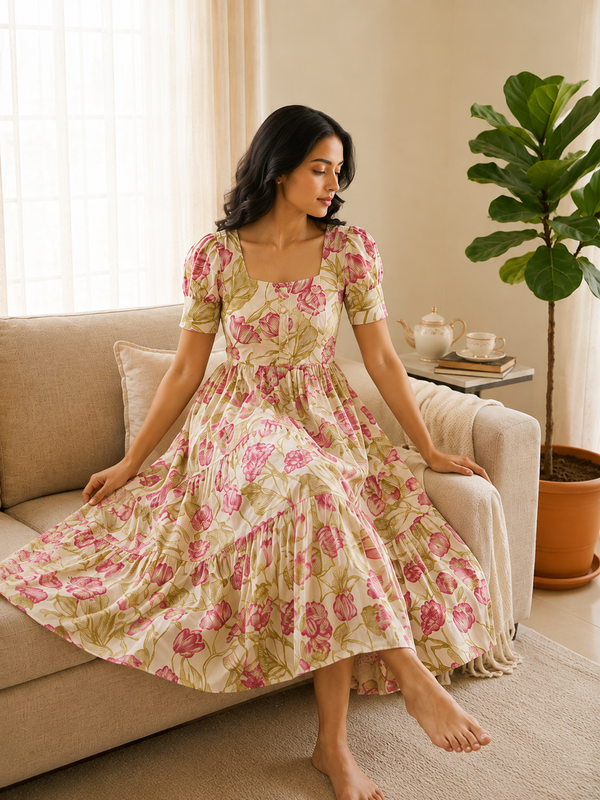Blush Garden Cotton Tiered Dress