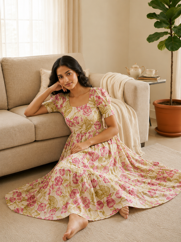 Blush Garden Cotton Tiered Dress