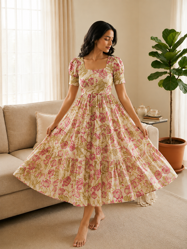 Blush Garden Cotton Tiered Dress