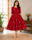 Crimson Charm Tiered Cotton Dress