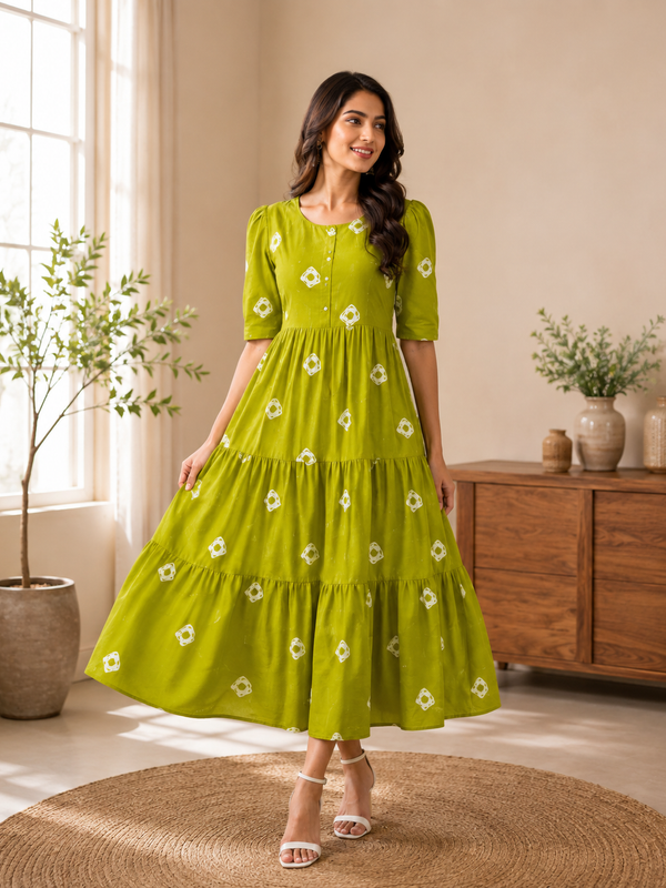 Vibrant Green Cotton Tiered Dress