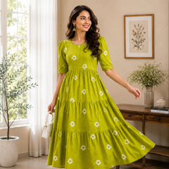 Vibrant Green Cotton Tiered Dress