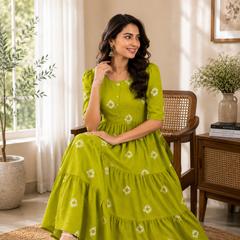Vibrant Green Cotton Tiered Dress