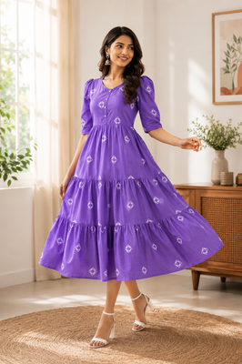 Purple Charm Tiered Cotton Dress