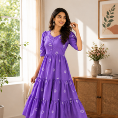Purple Charm Tiered Cotton Dress