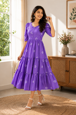 Purple Charm Tiered Cotton Dress