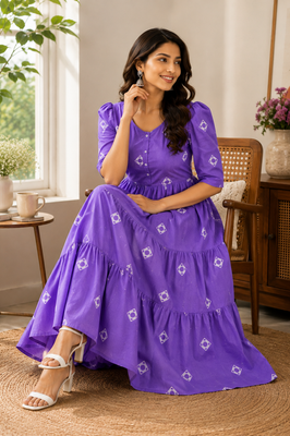 Purple Charm Tiered Cotton Dress