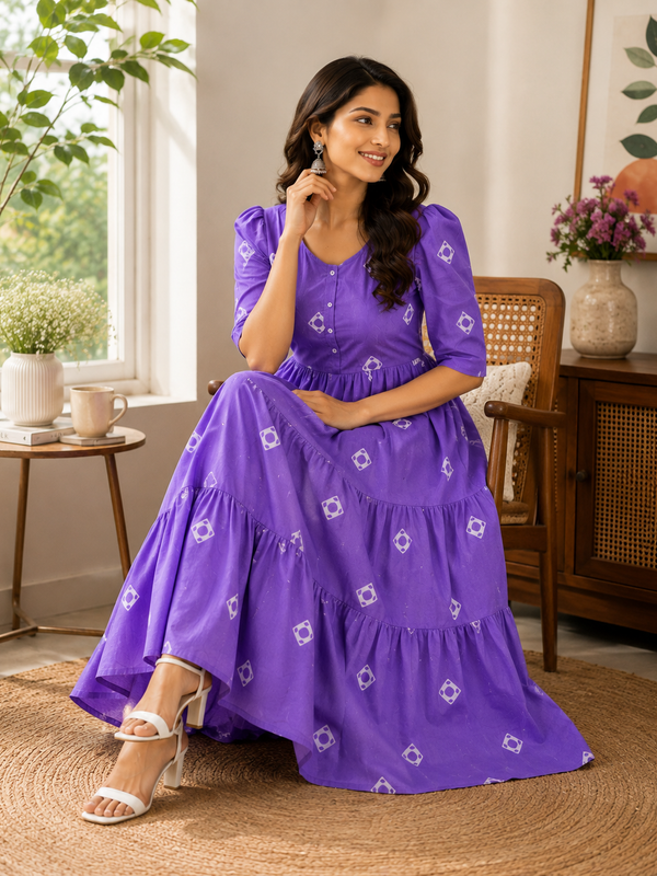Purple Charm Tiered Cotton Dress