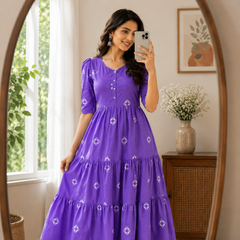 Purple Charm Tiered Cotton Dress