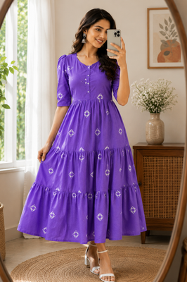 Purple Charm Tiered Cotton Dress