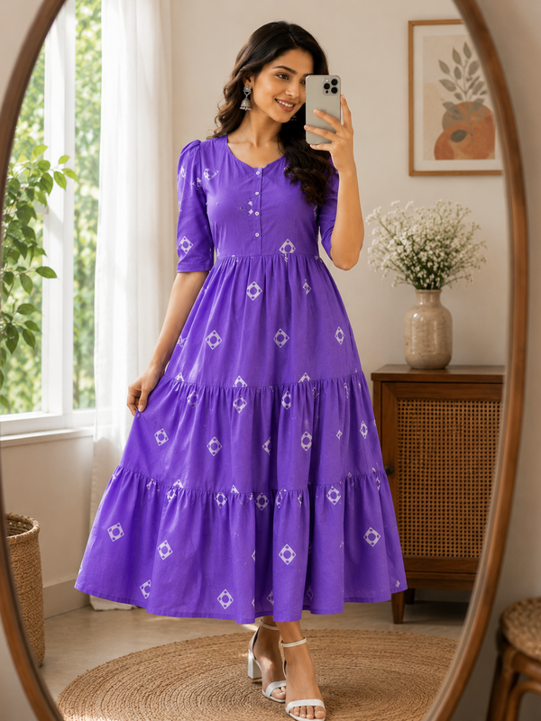 Purple Charm Tiered Cotton Dress
