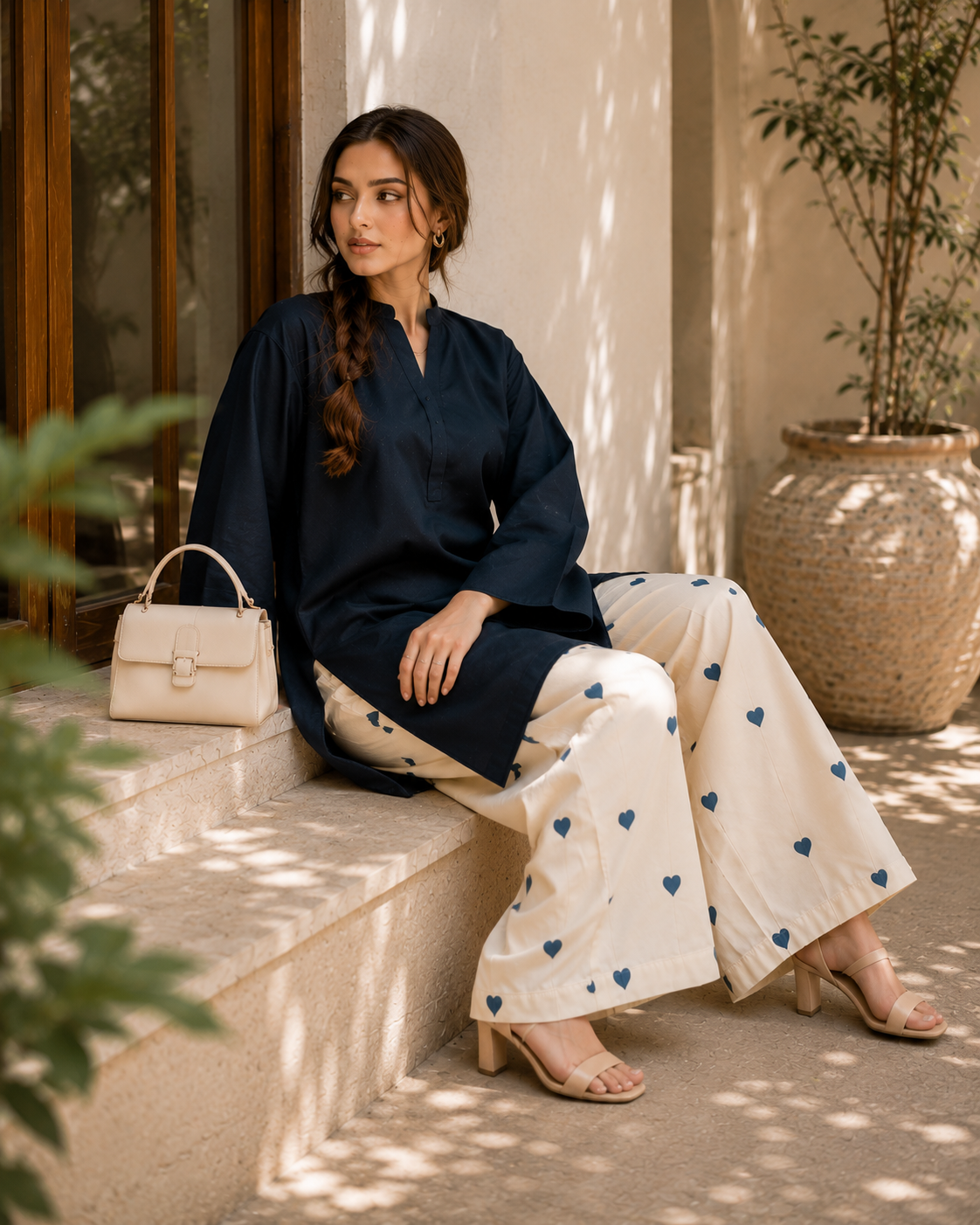 Classic Navy Cotton Kurta Palazzo Set