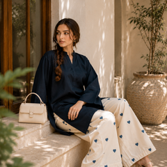 Classic Navy Cotton Kurta Palazzo Set
