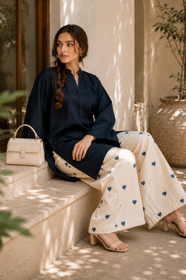 Classic Navy Cotton Kurta Palazzo Set