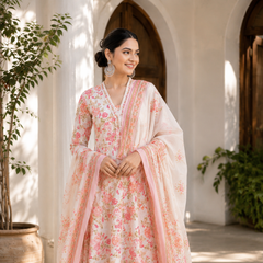 Elegant Pink Floral Cotton Kurta Set