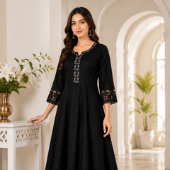 Classic Black Cotton Anarkali Co-ord Set